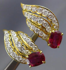 ESTATE LARGE 4.52CT DIAMOND & AAA RUBY 18KT WHITE GOLD LEAF CLIP ON EARRINGS E/F
