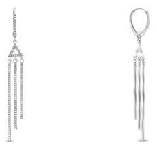 .55CT DIAMOND 14K WHITE GOLD MULTI BAR TRIANGULAR LEVERBACK FUN HANGING EARRINGS