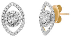 .18CT DIAMOND 14K 2 TONE GOLD 3D SUNBURST MARQUISE SHAPE LUCKY EVIL EYE EARRINGS