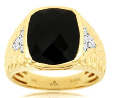 ESTATE .20CT DIAMOND & AAA ONYX 14KT YELLOW GOLD CLASSIC SQUARE NUGGET MENS RING