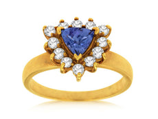1.07CT DIAMOND & TANZANITE 14KT YELLOW GOLD TRILLION AND ROUND ENGAGEMENT RING