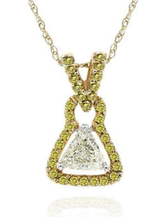 .5CT WHITE & FANCY YELLOW DIAMOND 18K YELLOW GOLD TRILLION BELL FLOATING PENDANT