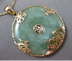 ANTIQUE LARGE JADE 14KT YELLOW GOLD 3D FILIGREE BUTTERFLY FLOATING PENDANT 25022
