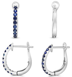 .50CT AAA SAPPHIRE 14KT WHITE GOLD 3D CLASSIC OVAL CLIP ON HOOP HANGING EARRINGS