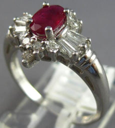 1.05CT DIAMOND & AAA RUBY 14KT WHITE GOLD OVAL ROUND & BAGUETTE ENGAGEMENT RING