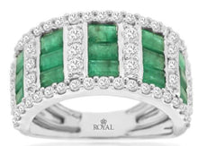 3.40CT DIAMOND & AAA EMERALD 14K WHITE GOLD BAGUETTE & ROUND 3D ANNIVERSARY RING