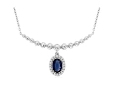 .73CT DIAMOND & AAA SAPPHIRE 14KT WHITE GOLD 3D OVAL & ROUND FLOWER BAR NECKLACE