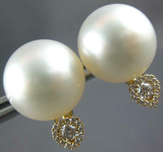 ESTATE LARGE .27CT DIAMOND & AAA SOUTH SEA PEARL 18KT YELLOW GOLD STUD EARRINGS