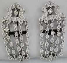 ESTATE .78CT DIAMOND 14KT WHITE GOLD ROUND MULTI ROW CHANDELIER HANGING EARRINGS