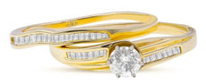 .51CT DIAMOND 14KT YELLOW GOLD 3D ROUND & BAGUETTE ENGAGEMENT WEDDING RING SET