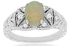 ESTATE 1.04CT DIAMOND & AAA OPAL 14K WHITE GOLD OVAL & ROUND FILIGREE FUN RING