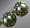 3.87CT DIAMOND & AAA SAPPHIRE & TSAVORITE & AAA PEARL 18KT YELLOW GOLD EARRINGS