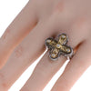 .09CT DIAMOND 18KT YELLOW GOLD & 925 SILVER 3D HANDCRAFTED FILIGREE CROSS RING