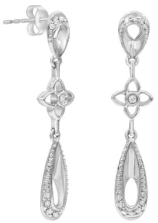 ESTATE .12CT DIAMOND 14K WHITE GOLD ETOILE FLOWER TEAR DROP FUN HANGING EARRINGS