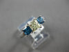 1.27CT FANCY YELLOW & BLUE DIAMOND 14K WHITE GOLD 3 STONE LUCIDA ENGAGEMENT RING