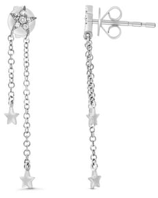 .05CT DIAMOND 14KT WHITE GOLD MULTI STAR BY THE YARD CHANDELIER HANGING EARRINGS