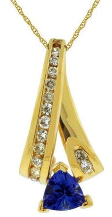 .73CT DIAMOND & AAA TANZANITE 14KT YELLOW GOLD TRILLION & ROUND SLIDER PENDANT