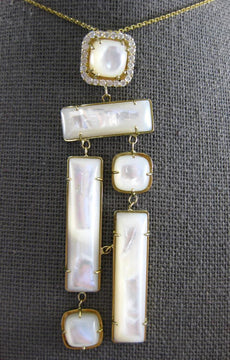 0.35CT DIAMOND & AAA MOTHER OF PEARLS 14K YELLOW GOLD 3D MULTI SHAPE FUN PENDANT