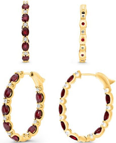 ESTATE LARGE 5.79CT DIAMOND & AAA RUBY 14KT YELLOW GOLD 3D OVAL & ROUND EARRINGS