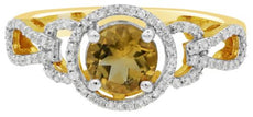 1.05CT DIAMOND & AAA CITRINE 14K 2 TONE GOLD 3D ROUND HALO FLORAL LOVE KNOT RING