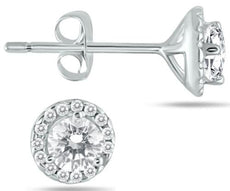 ESTATE .63CT DIAMOND 14KT WHITE GOLD 3D ROUND CLASSIC HALO MARTINI STUD EARRINGS