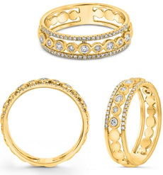 .29CT DIAMOND 14KT YELLOW GOLD ROUND BEZEL ETOILE 3 ROW WEDDING ANNIVERSARY RING