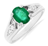 ESTATE 1.20CT DIAMOND & AAA EMERALD 14KT WHITE GOLD OVAL & ROUND ENGAGEMENT RING