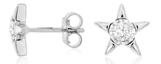 ESTATE .25CT DIAMOND 14KT WHITE GOLD 3D CLASSIC SOLITAIRE STAR FUN STUD EARRINGS