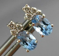 ESTATE .50CT ROUND DIAMOND & OVAL BLUE TOPAZ 14K WHITE GOLD STUD EARRINGS #25923