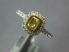 .82CT WHITE & FANCY YELLOW DIAMOND 18K 2 TONE GOLD CUSHION BEZEL ENGAGEMENT RING