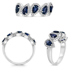 1.58CT DIAMOND & AAA SAPPHIRE 14KT WHITE GOLD 3D PEAR SHAPE & ROUND 5 STONE RING