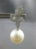 ESTATE LARGE 1.05CT DIAMOND & AAA SOUTH SEA PEARL 18K WHITE GOLD 3D MULTI LEAF EARRINGS