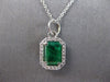 1.25CT DIAMOND & AAA EMERALD 14KT WHITE GOLD ROUND & SQUARE HALO OCTAGON PENDANT