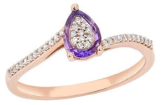 .73CT DIAMOND & AAA AMETHYST 14KT ROSE GOLD PEAR SHAPE ILLUSION CRISS CROSS RING