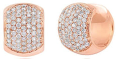WIDE 1.64CT DIAMOND 14KT ROSE GOLD 3D MULTI ROW PAVE FUN HUGGIE HANGING EARRINGS