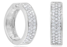 .44CT DIAMOND 14KT WHITE GOLD CLASSIC 3 ROW PAVE SQUARE HUGGIE HANGING EARRINGS