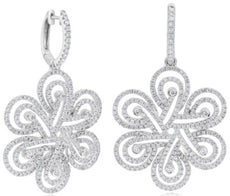 LARGE 2.50CT DIAMOND 14KT WHITE GOLD MULTI INFINITY FLOWER LOVE HANGING EARRINGS