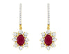1.72CT DIAMOND & AAA RUBY 14K YELLOW GOLD OVAL FLOWER LEVERBACK HANGING EARRINGS