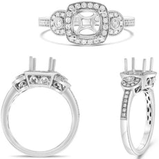 .31CT DIAMOND 14KT WHITE GOLD ROUND & SQUARE FILIGREE SEMI MOUNT ENGAGMENT RING