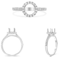 .27CT DIAMOND 14KT WHITE GOLD 3D ROUND 4 PRONG HALO SEMI MOUNT ENGAGEMENT RING