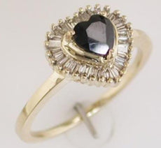 .88CT DIAMOND & AAA SAPPHIRE 14K YELLOW GOLD 3D HEART SHAPE & BAGUETTE LOVE RING