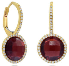 6.32CT DIAMOND & AAA GARNET 14K YELLOW GOLD 3D ROUND HALO LEVERBACK FUN EARRINGS