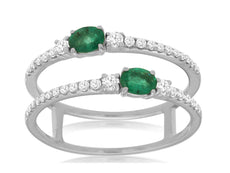 .60CT DIAMOND & AAA EMERALD 14KT WHITE GOLD OVAL & ROUND CRISS CROSS DOUBLE RING
