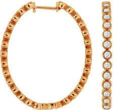 1.0CT DIAMOND 14KT ROSE GOLD ROUND BEZEL CLASSIC FILIGREE HOOP HANGING EARRINGS