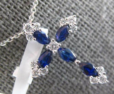 .61CT DIAMOND & AAA SAPPHIRE 18KT WHITE GOLD 3D MARQUISE & ROUND CROSS PENDANT