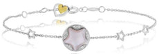 .07CT DIAMOND & AAA MOTHER OF PEARL 14KT 2 TONE GOLD 3D ADJUSTABLE LOVE BRACELET