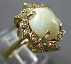 ANTIQUE WIDE 3.20CT DIAMOND & AAA OPAL 14KT YELLOW GOLD OVAL FLOWER RING #27504