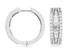 1.28CT DIAMOND 14KT WHITE GOLD ROUND & BAGUETTE GRADUATING HOOP HANGING EARRINGS