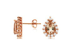 2.5CT DIAMOND & AAA MORGANITE 14KT ROSE GOLD 3D PEAR SHAPE & ROUND STUD EARRINGS