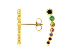 .37CT AAA MULTI COLOR SAPPHIRE 14KT YELLOW GOLD 3D JOURNEY EAR CLIMBER EARRINGS